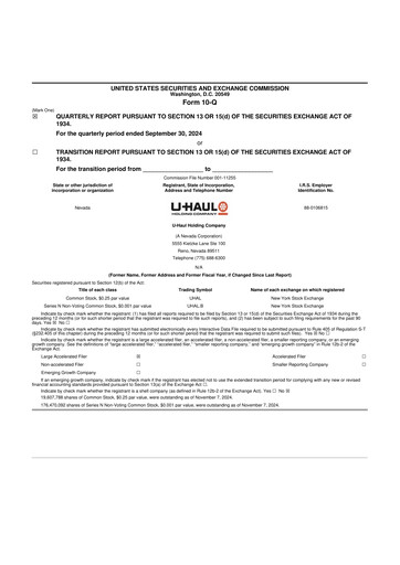 Thumbnail U-Haul 10-Q Quarterly Report FY2024 
