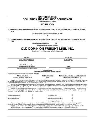 Thumbnail Old Dominion Freight Line
 10-Q Quarterly Report FY2024 