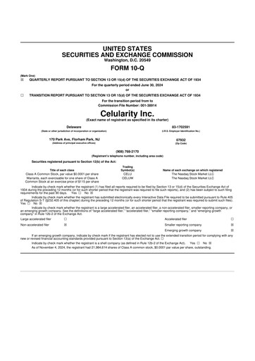 Thumbnail Celularity 10-Q Quarterly Report FY2024 