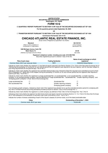 Vorschaubild Chicago Atlantic Real Estate Finance 10-Q Quartalsbericht  