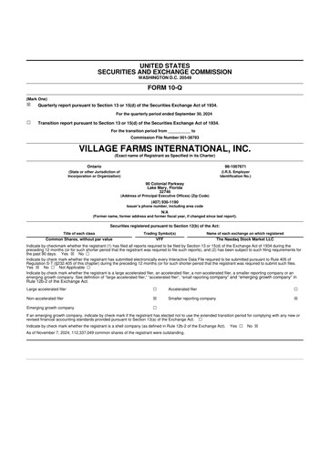 Thumbnail Village Farms International 10-Q Quarterly Report FY2024 