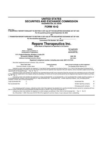 Thumbnail Repare Therapeutics 10-Q Quarterly Report FY2024 