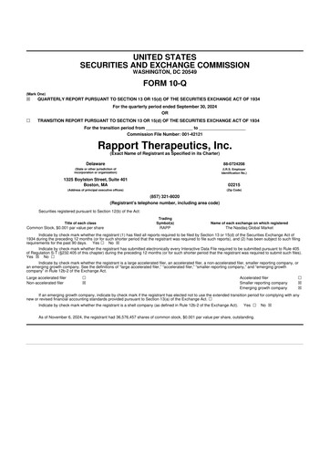 Miniature Rapport Therapeutics 10-Q Rapport trimestriel 2024 