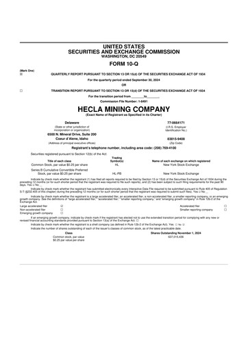 Miniature Hecla Mining
 10-Q Rapport trimestriel 2024 