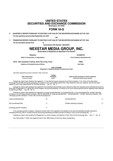 Thumbnail Nexstar Media Group
 10-Q Quarterly Report FY2024 