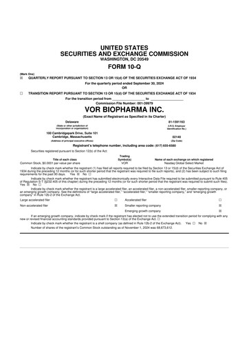 Thumbnail Vor Biopharma 10-Q Quarterly Report FY2024 