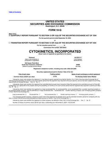 Thumbnail Cytokinetics
 10-Q Quarterly Report FY2024 