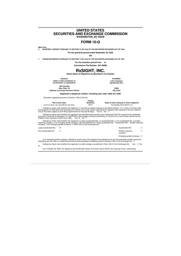 Miniature RxSight 10-Q Rapport trimestriel 2024 