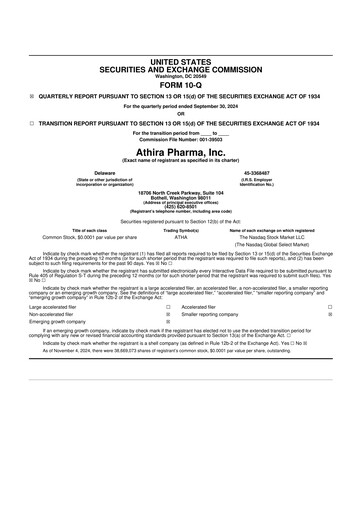 Thumbnail Athira Pharma 10-Q Quarterly Report FY2024 