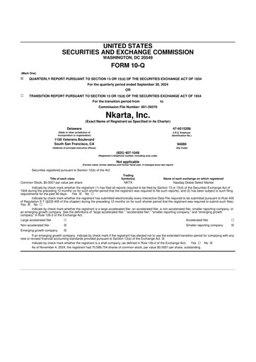 Miniature Nkarta 10-Q Rapport trimestriel 2024 