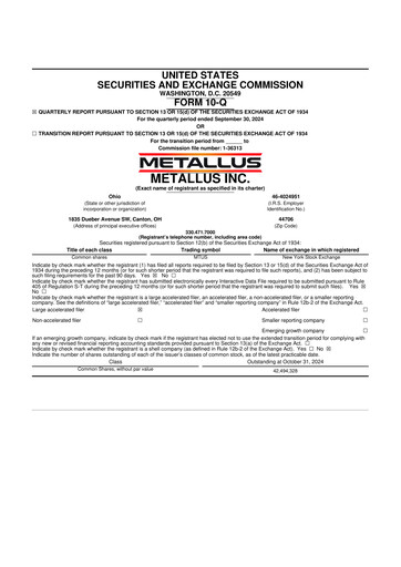 Thumbnail Metallus 10-Q Quarterly Report FY2024 