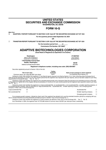 Miniature Adaptive Biotechnologies
 10-Q Rapport trimestriel 2024 