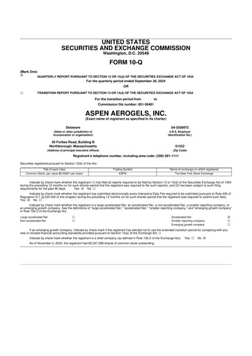 Vorschaubild Aspen Aerogels 10-Q Quartalsbericht 2024 