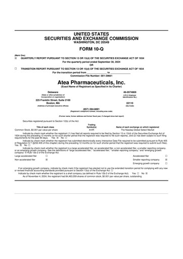Miniature Atea Pharmaceuticals 10-Q Rapport trimestriel 2024 