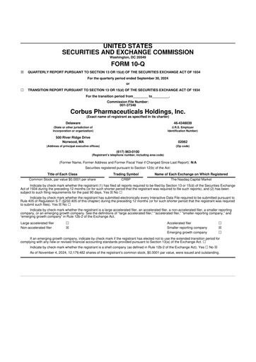 Thumbnail Corbus Pharmaceuticals
 10-Q Quarterly Report FY2024 