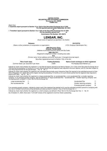 Miniature LENSAR 10-Q Rapport trimestriel 2024 