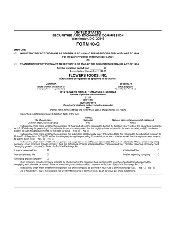 Miniature Flowers Foods
 10-Q Rapport trimestriel 2024 