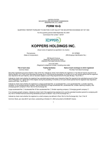 Thumbnail Koppers Holdings 10-Q Quarterly Report FY2024 