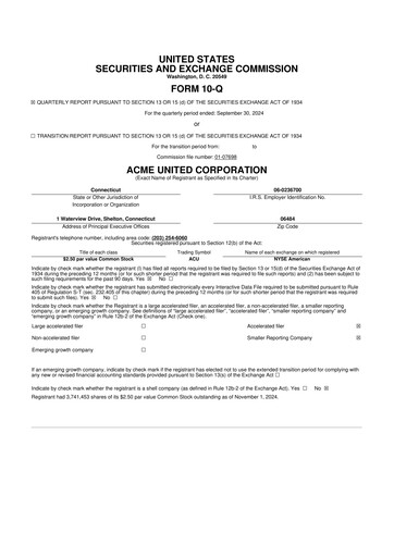 Vorschaubild Acme United 10-Q Quartalsbericht 2024 
