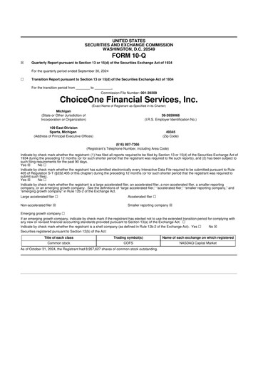Miniature ChoiceOne Financial Services 10-Q Rapport trimestriel 2024 