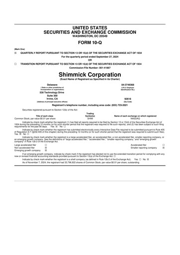 Thumbnail Shimmick 10-Q Quarterly Report FY2024 