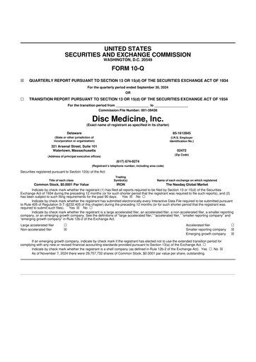 Miniature Disc Medicine 10-Q Rapport trimestriel 2024 