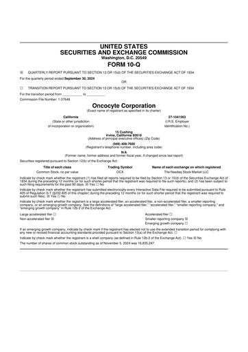 Thumbnail OncoCyte
 10-Q Quarterly Report FY2024 