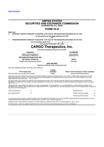 Vorschaubild CARGO Therapeutics 10-Q Quartalsbericht 2024 