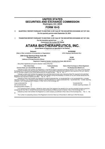 Thumbnail Atara Biotherapeutics 10-Q Quarterly Report FY2024 