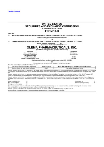 Thumbnail Olema Pharmaceuticals 10-Q Quarterly Report FY2024 