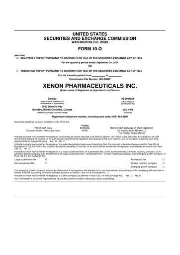 Thumbnail Xenon Pharmaceuticals 10-Q Quarterly Report FY2024 