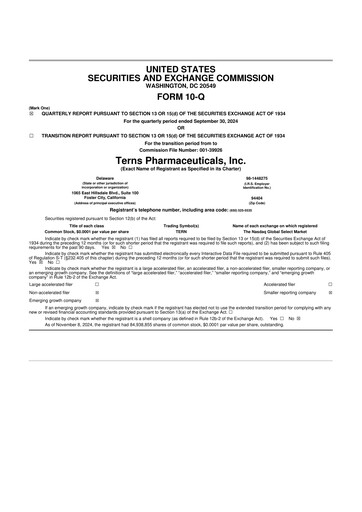 Thumbnail Terns Pharmaceuticals 10-Q Quarterly Report FY2024 