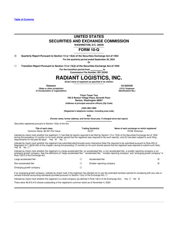 Thumbnail Radiant Logistics
 10-Q Quarterly Report FY2025 