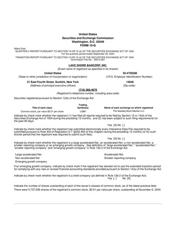 Thumbnail Lake Shore Bancorp 10-Q Quarterly Report FY2024 