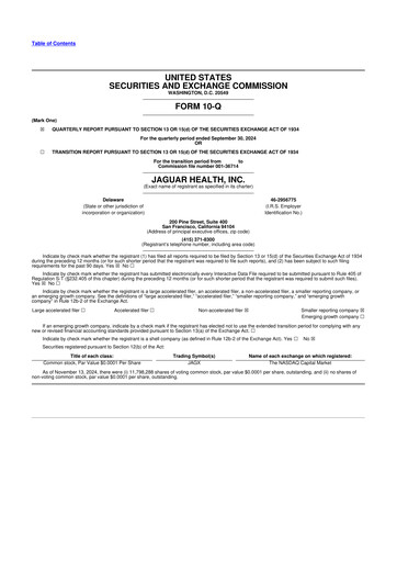 Thumbnail Jaguar Health 10-Q Quarterly Report FY2024 