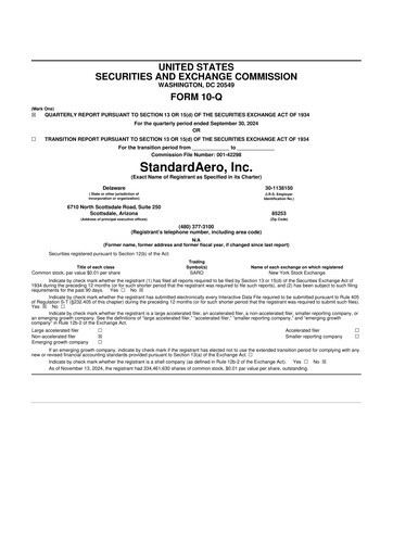 Miniature StandardAero 10-Q Rapport trimestriel 2024 