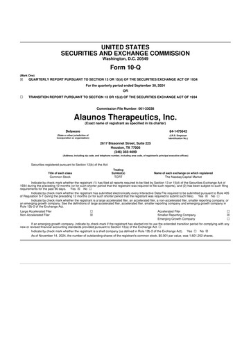 Vorschaubild Alaunos Therapeutics 10-Q Quartalsbericht 2024 
