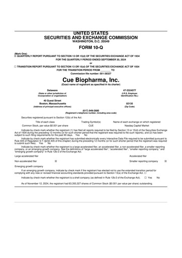 Miniature Cue Biopharma 10-Q Rapport trimestriel 2024 