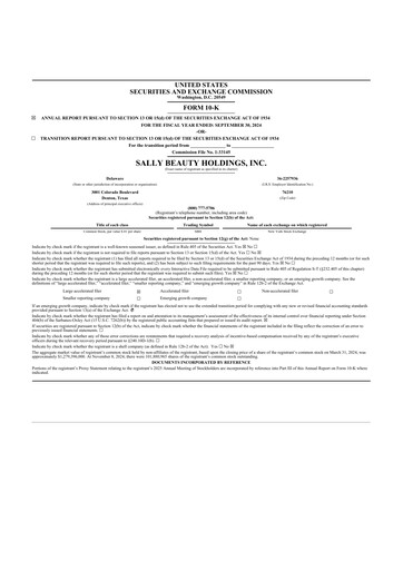 Thumbnail Sally Beauty Holdings 10-K Annual Report 2024
