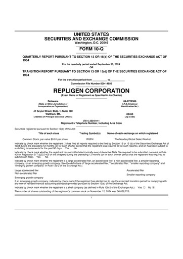 Miniature Repligen
 10-Q Rapport trimestriel 2024 