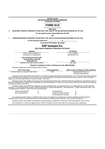 Miniature ASP Isotopes 10-Q Rapport trimestriel 2024 