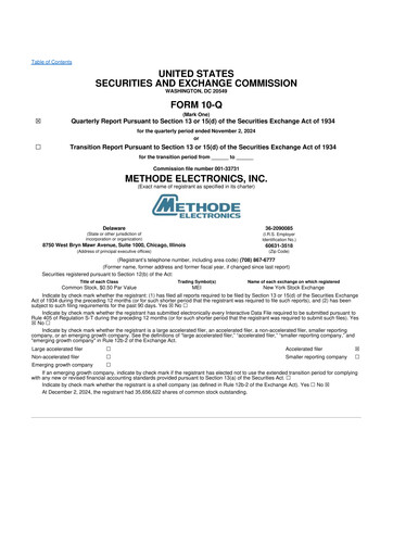 Miniature Methode Electronics
 10-Q Rapport trimestriel 2025 