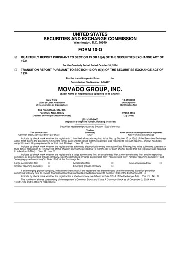 Thumbnail Movado Group 10-Q Quarterly Report FY2025 