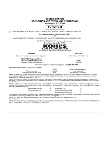 Thumbnail Kohl's
 10-Q Quarterly Report FY2024 
