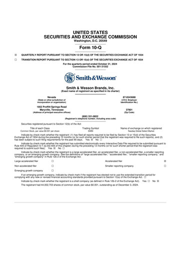 Thumbnail Smith & Wesson 10-Q Quarterly Report FY2024 