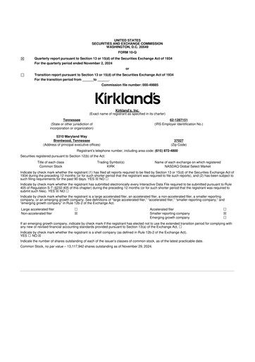 Thumbnail Kirkland's 10-Q Quarterly Report FY2024 