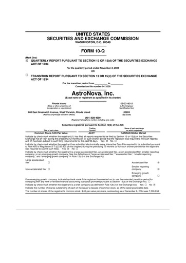Miniature AstroNova, Inc. 10-Q Rapport trimestriel 2025 