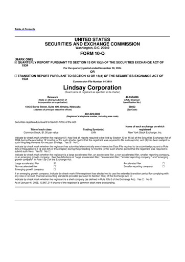 Thumbnail Lindsay Corporation
 10-Q Quarterly Report FY2025 
