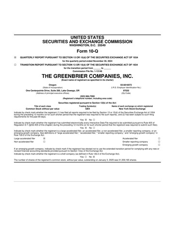 Thumbnail The Greenbrier Companies
 10-Q Quarterly Report FY2025 