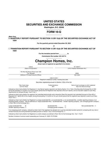 Miniature Champion Homes 10-Q Rapport trimestriel 2025 